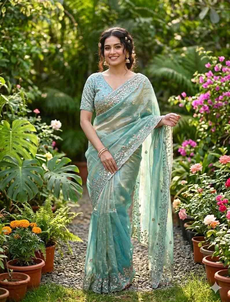 Kc 410 Fandy Sattin Silk Seqeunce Worked Premium Saree Collection
