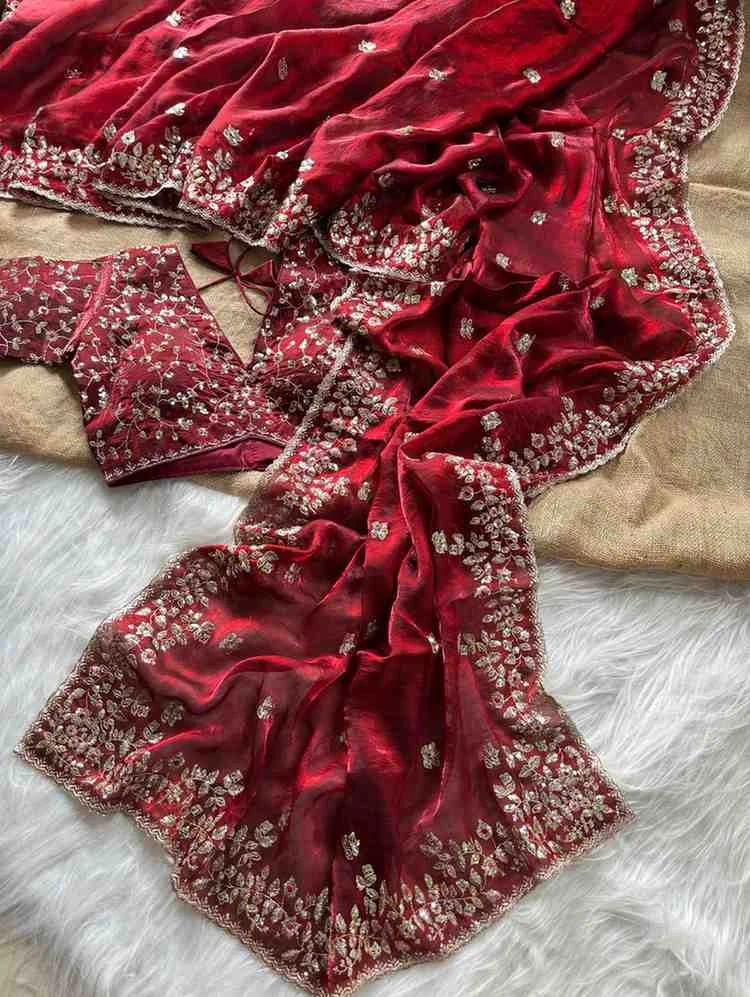 Kc 410 Fandy Sattin Silk Seqeunce Worked Premium Saree Collection