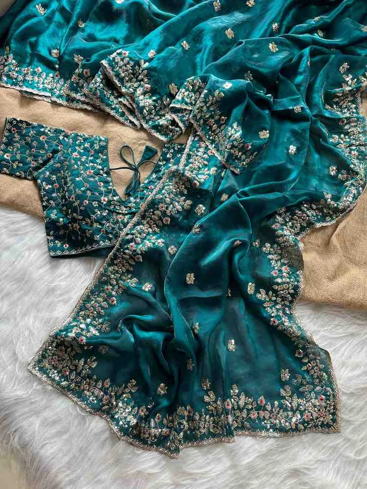 Kc 410 Fandy Sattin Silk Seqeunce Worked Premium Saree Collection