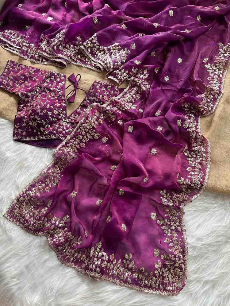 Kc 410 Fandy Sattin Silk Seqeunce Worked Premium Saree Collection