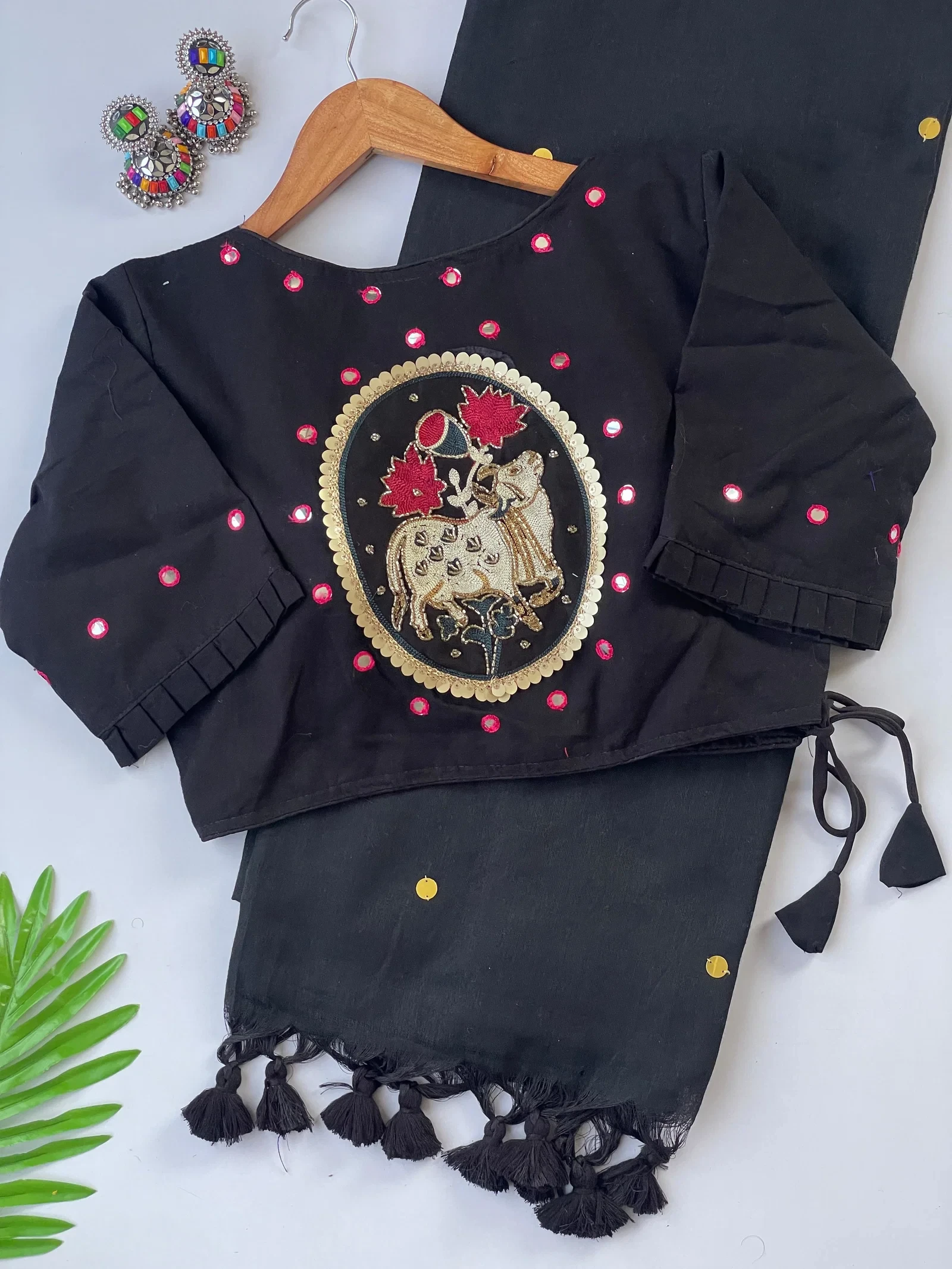 Khadi Black Love Cotton Saree with Embroidered Blouse Collection