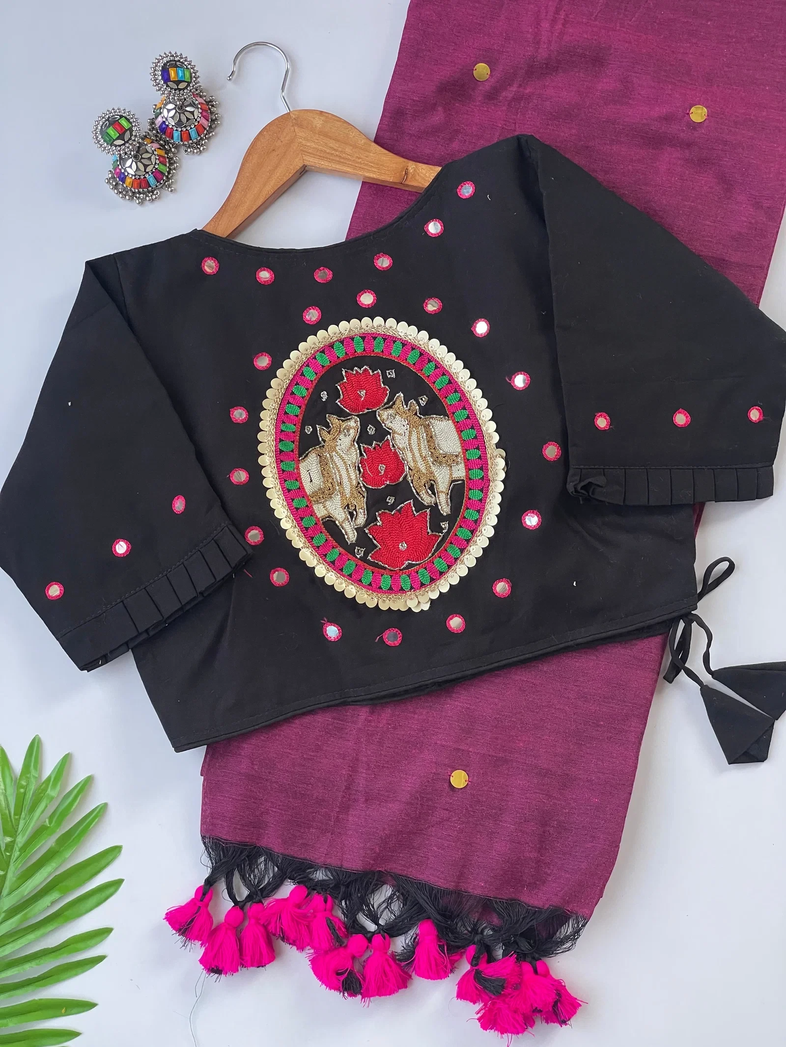 Khadi Black Love Cotton Saree with Embroidered Blouse Collection