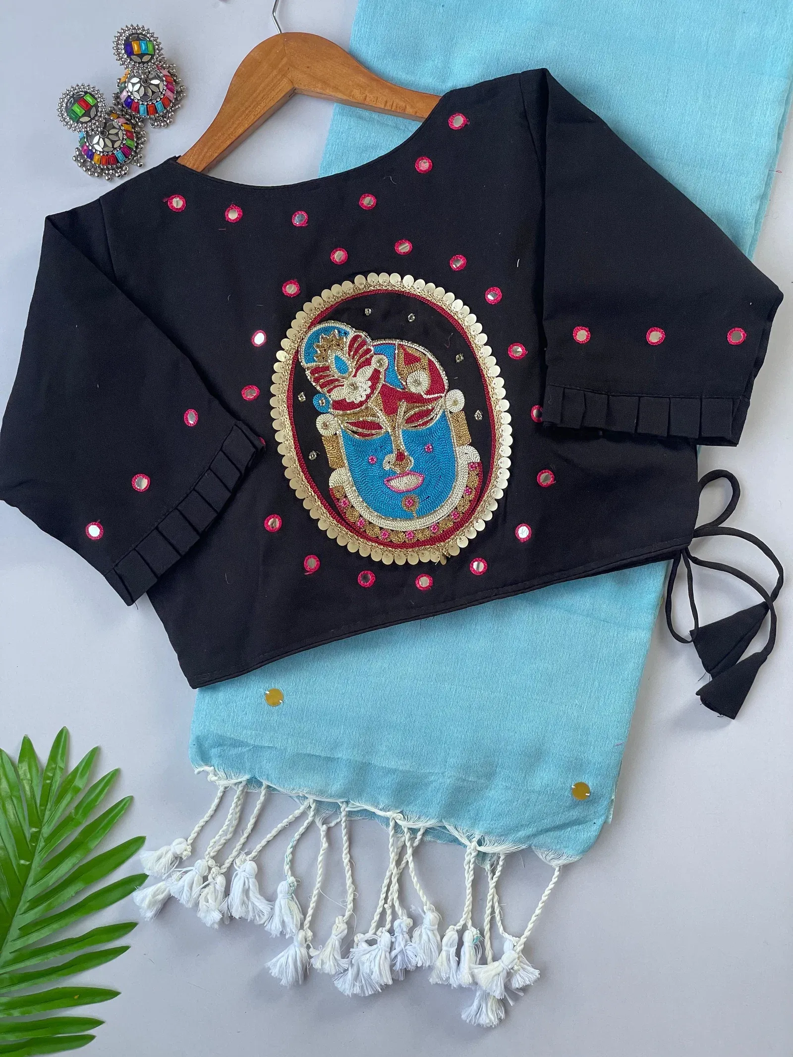Khadi Black Love Cotton Saree with Embroidered Blouse Collection