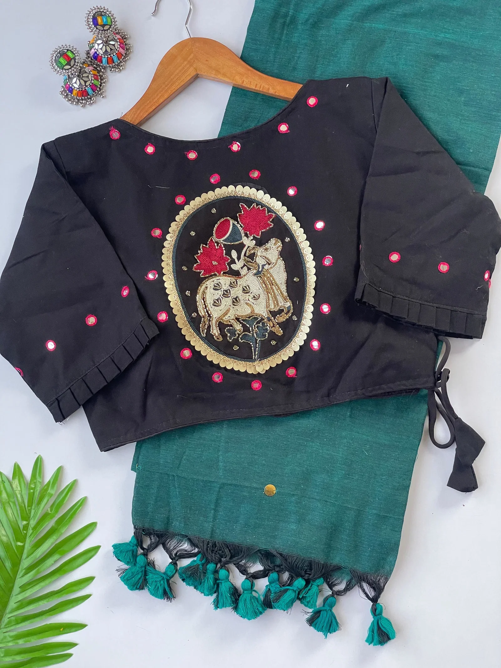 Khadi Black Love Cotton Saree with Embroidered Blouse Collection
