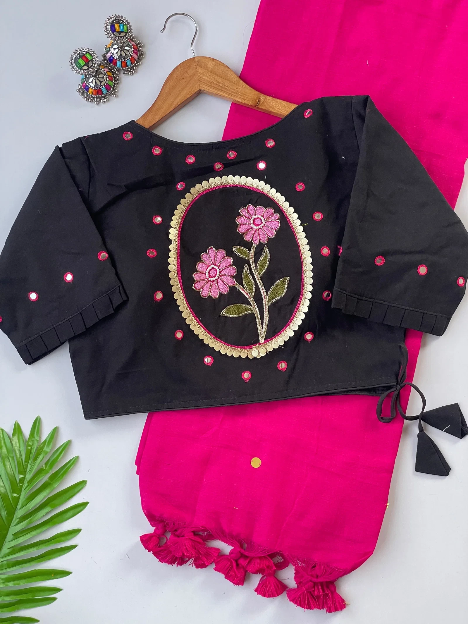 Khadi Black Love Cotton Saree with Embroidered Blouse Collection