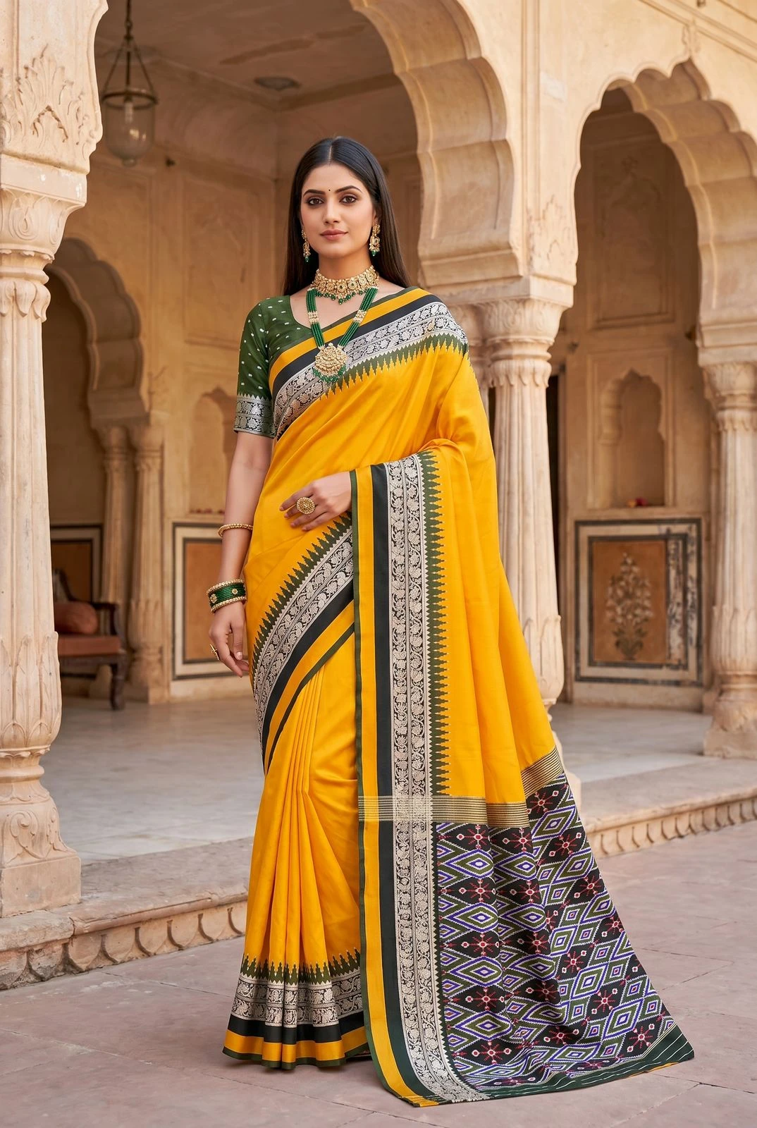 Mb 261 Silk Blend Zari Work Patola Style Pallu Saree Collection