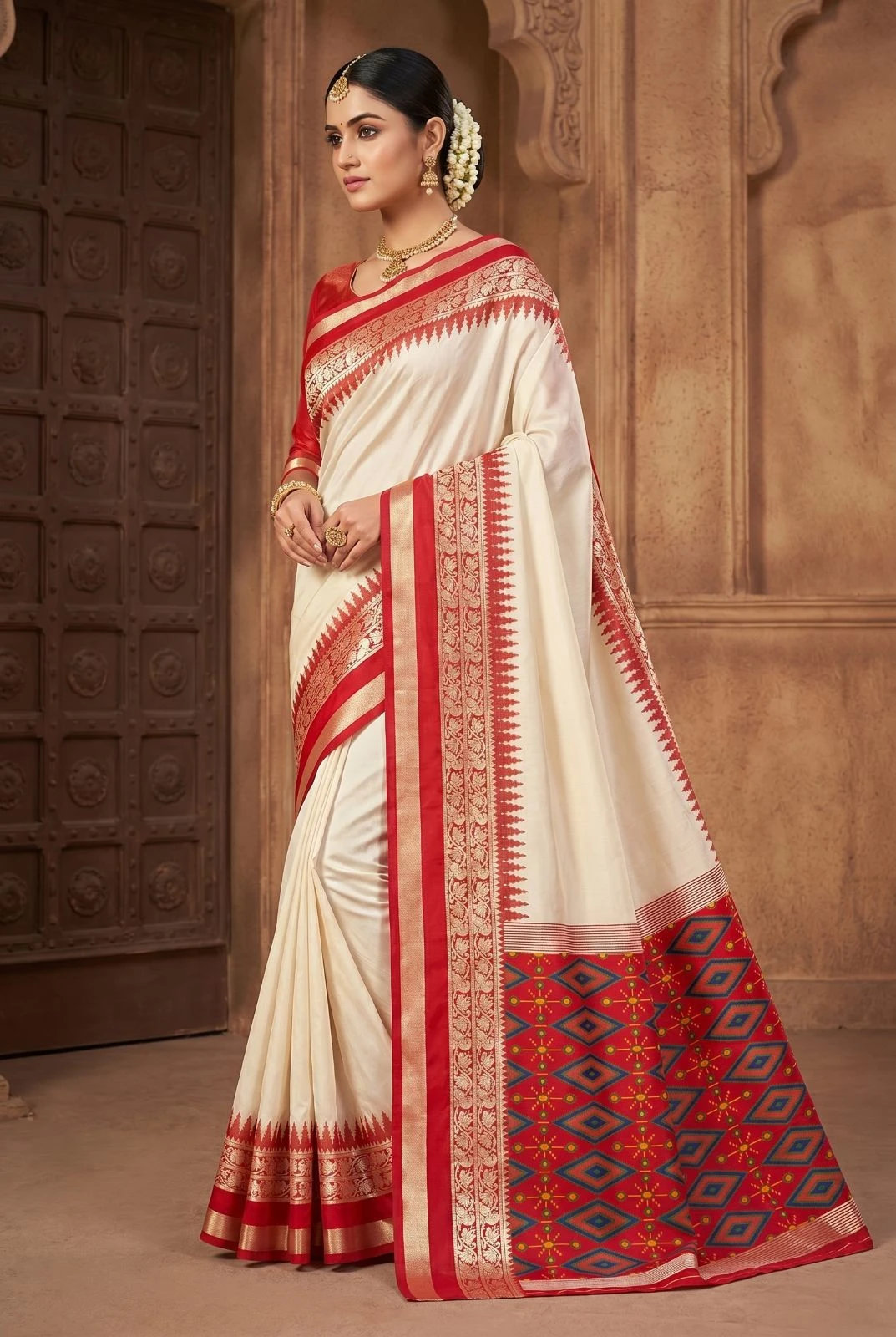 Mb 261 Silk Blend Zari Work Patola Style Pallu Saree Collection