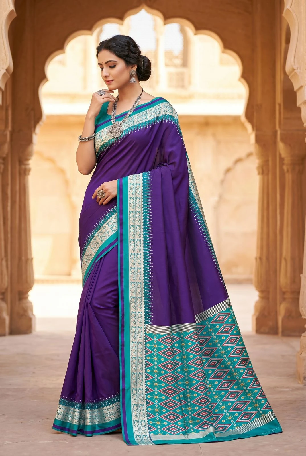 Mb 261 Silk Blend Zari Work Patola Style Pallu Saree Collection