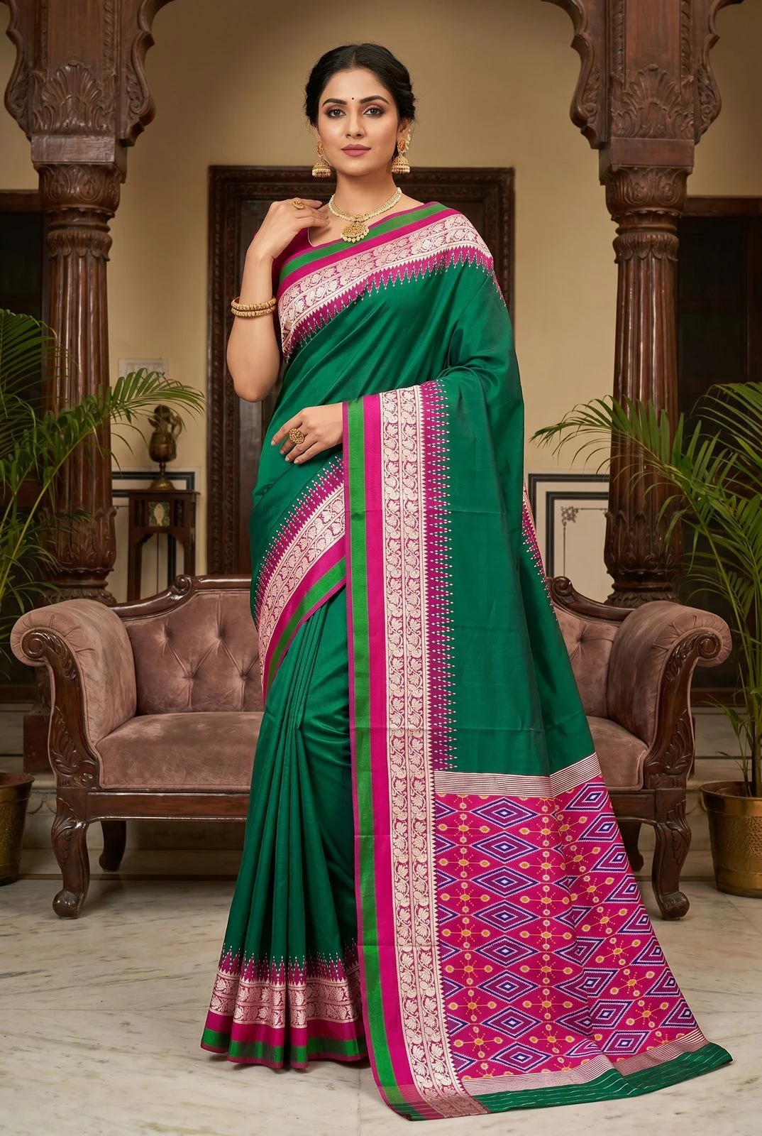 Mb 261 Silk Blend Zari Work Patola Style Pallu Saree Collection