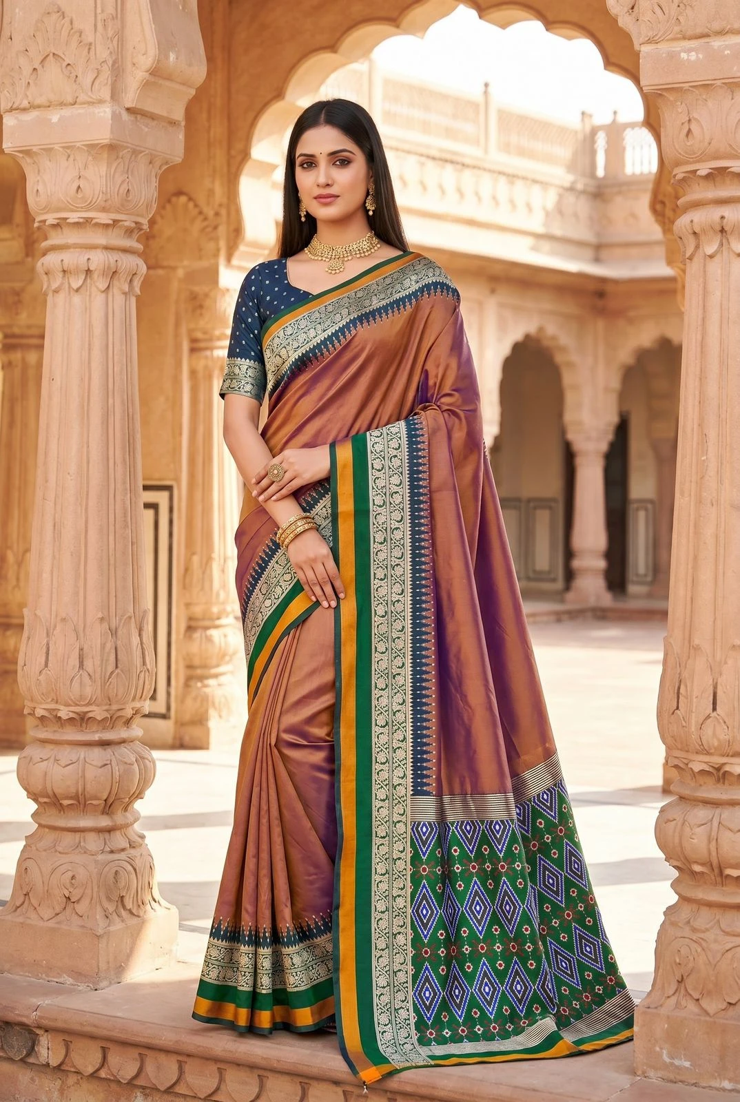 Mb 261 Silk Blend Zari Work Patola Style Pallu Saree Collection