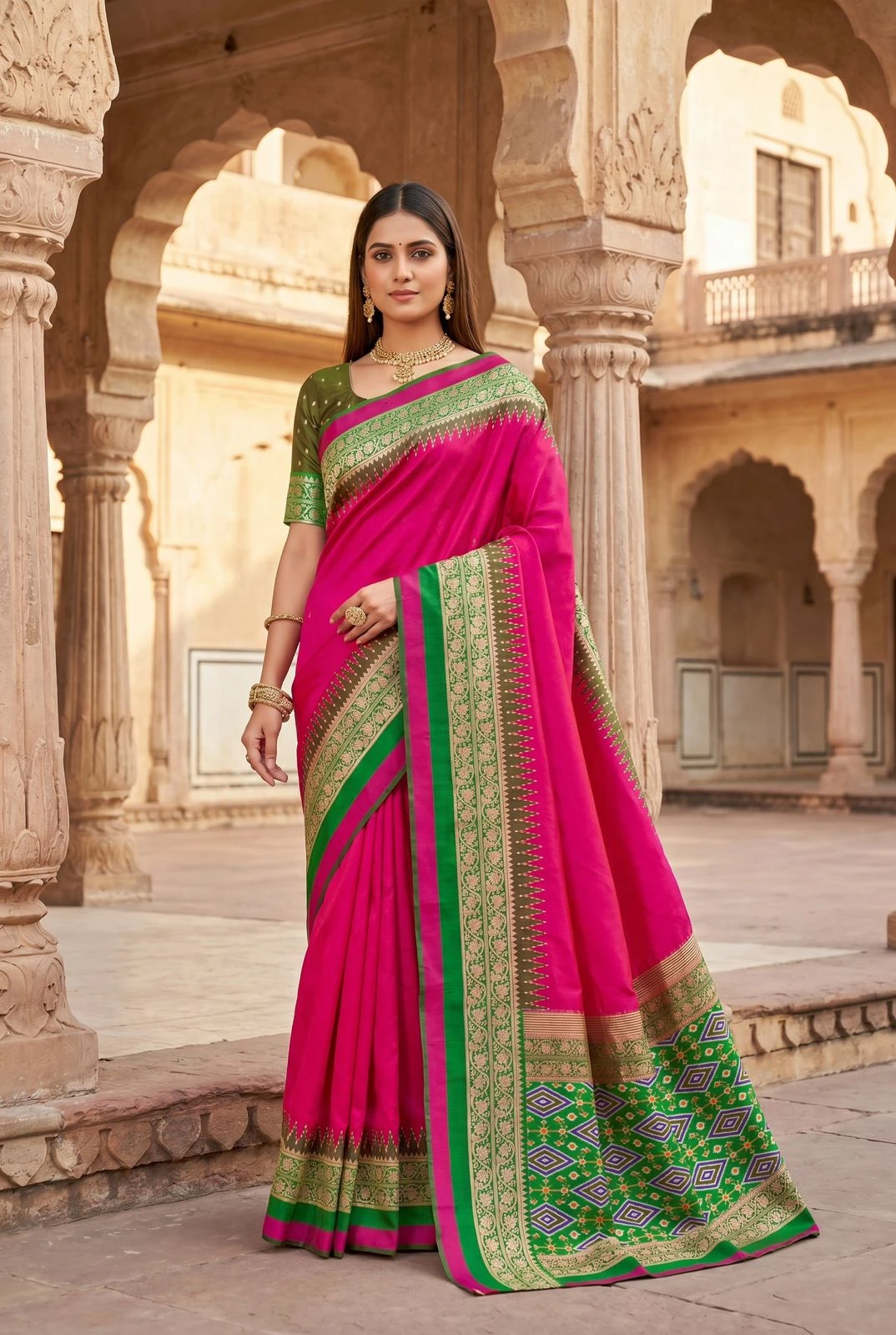 Mb 261 Silk Blend Zari Work Patola Style Pallu Saree Collection
