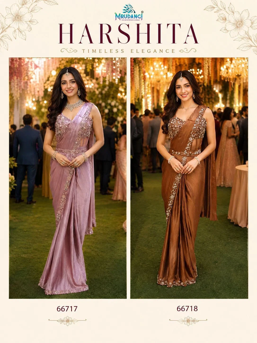 Mrudangi Harshita Satin Crush Designer Ready to Wear Saree Collection