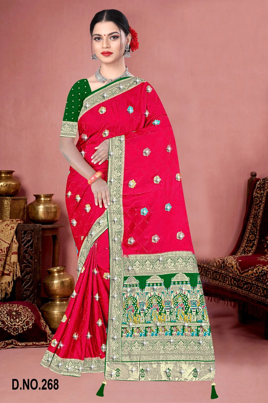 Reva Kasturi Nylone Sattin Swaroski Vol 1 Satin Contrast Pallu Saree Collection