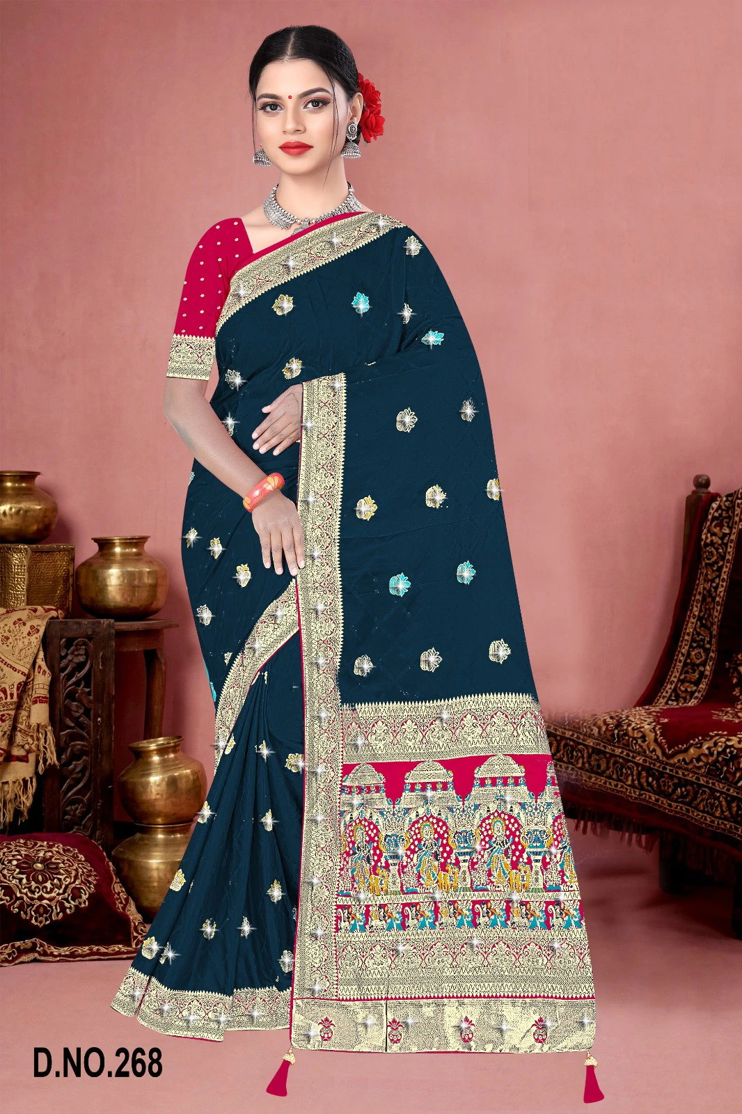 Reva Kasturi Nylone Sattin Swaroski Vol 1 Satin Contrast Pallu Saree Collection