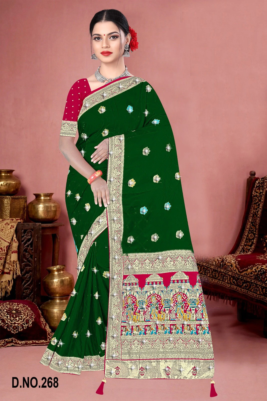 Reva Kasturi Nylone Sattin Swaroski Vol 1 Satin Contrast Pallu Saree Collection