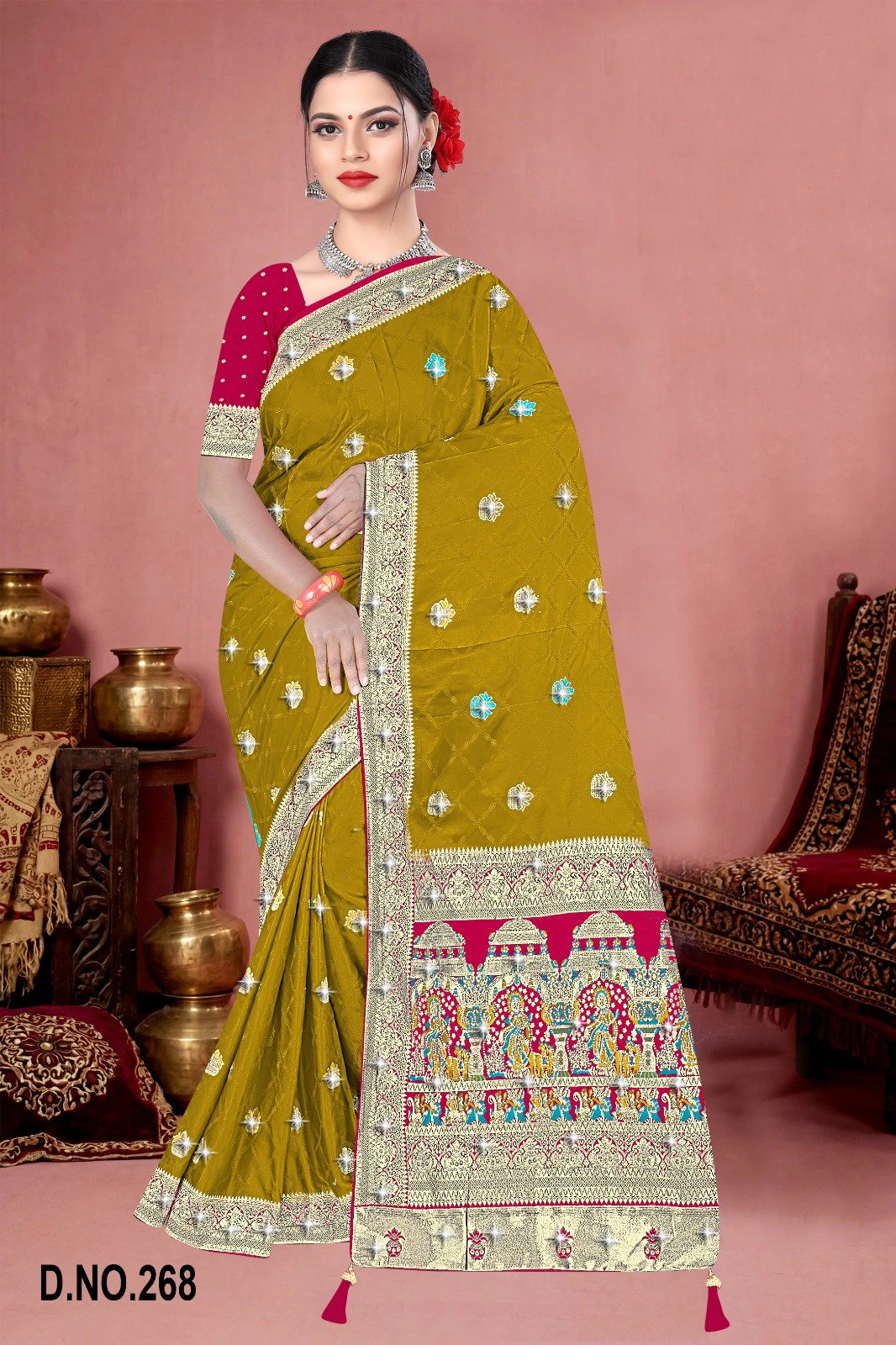 Reva Kasturi Nylone Sattin Swaroski Vol 1 Satin Contrast Pallu Saree Collection