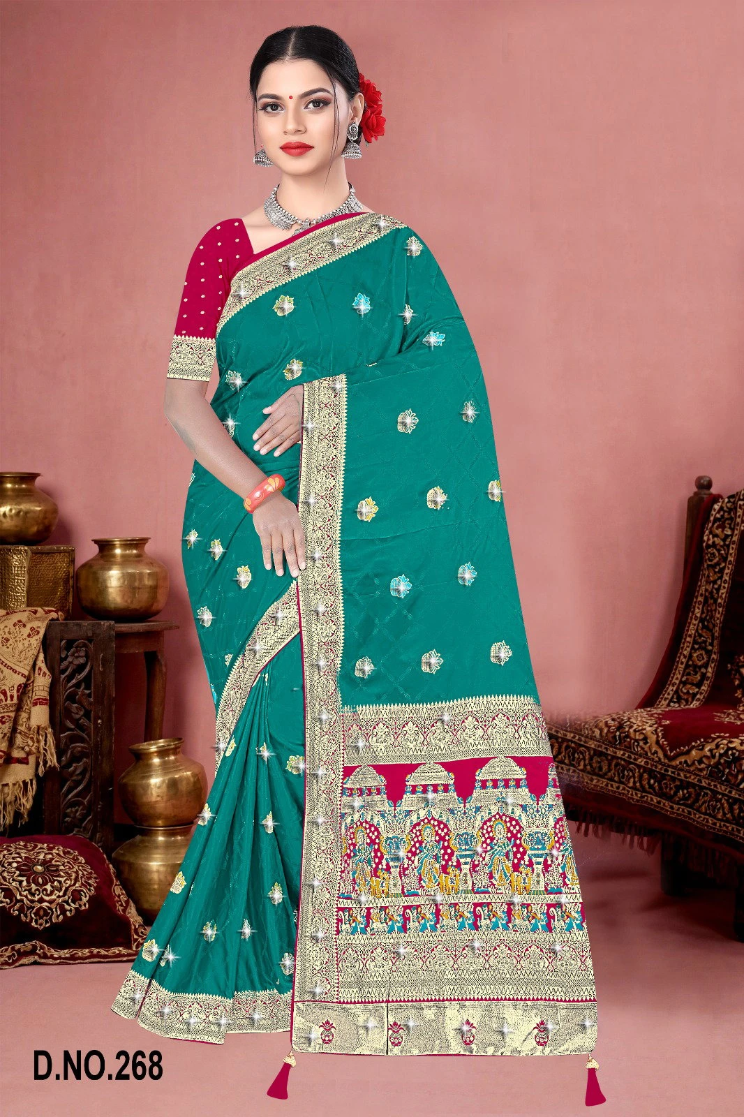 Reva Kasturi Nylone Sattin Swaroski Vol 1 Satin Contrast Pallu Saree Collection