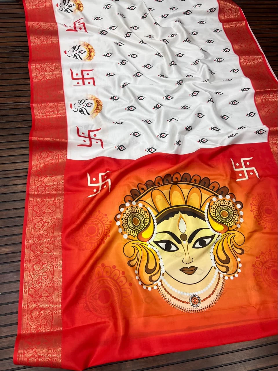 Scjb Durga a Lichi Silk Printed Durga Puja Special Saree Collection