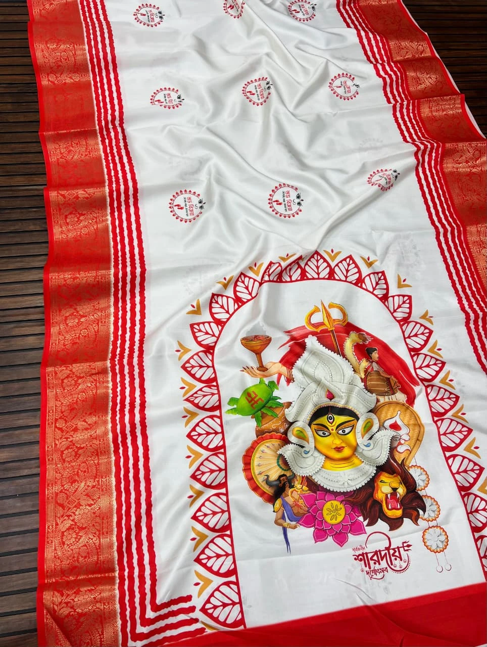 Scjb Durga a Lichi Silk Printed Durga Puja Special Saree Collection