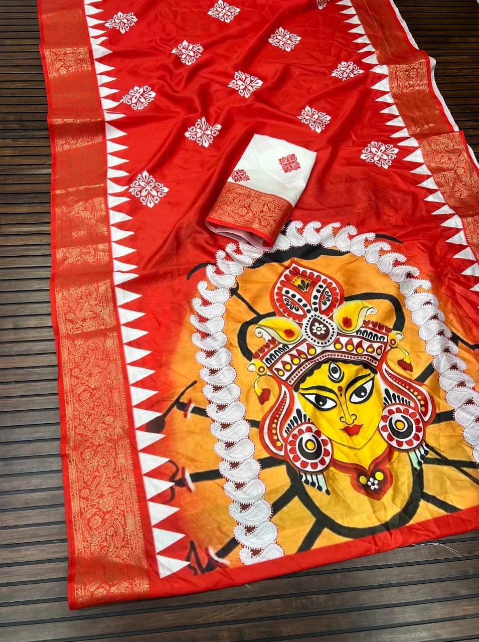 Scjb Durga a Lichi Silk Printed Durga Puja Special Saree Collection