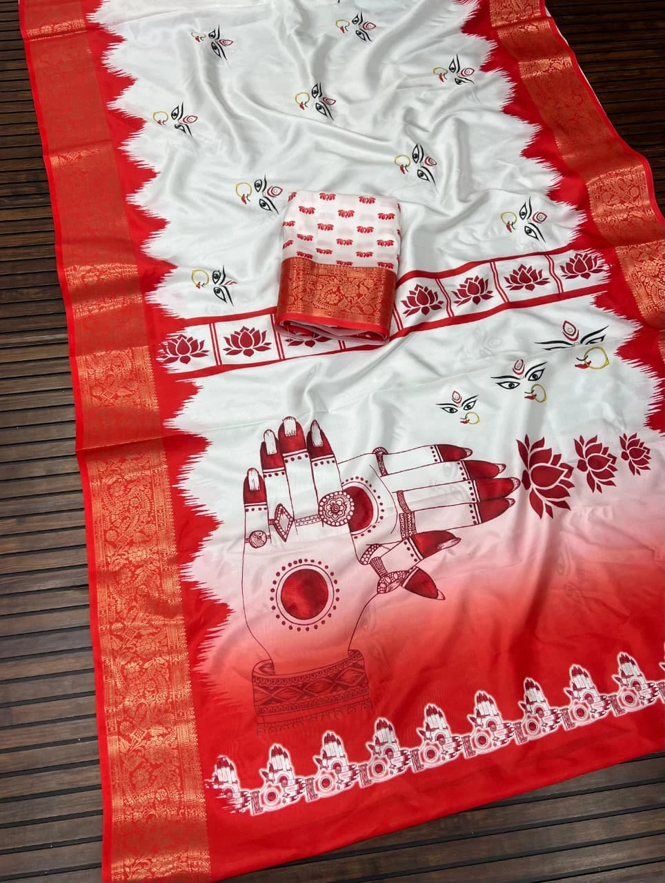 Scjb Durga a Lichi Silk Printed Durga Puja Special Saree Collection