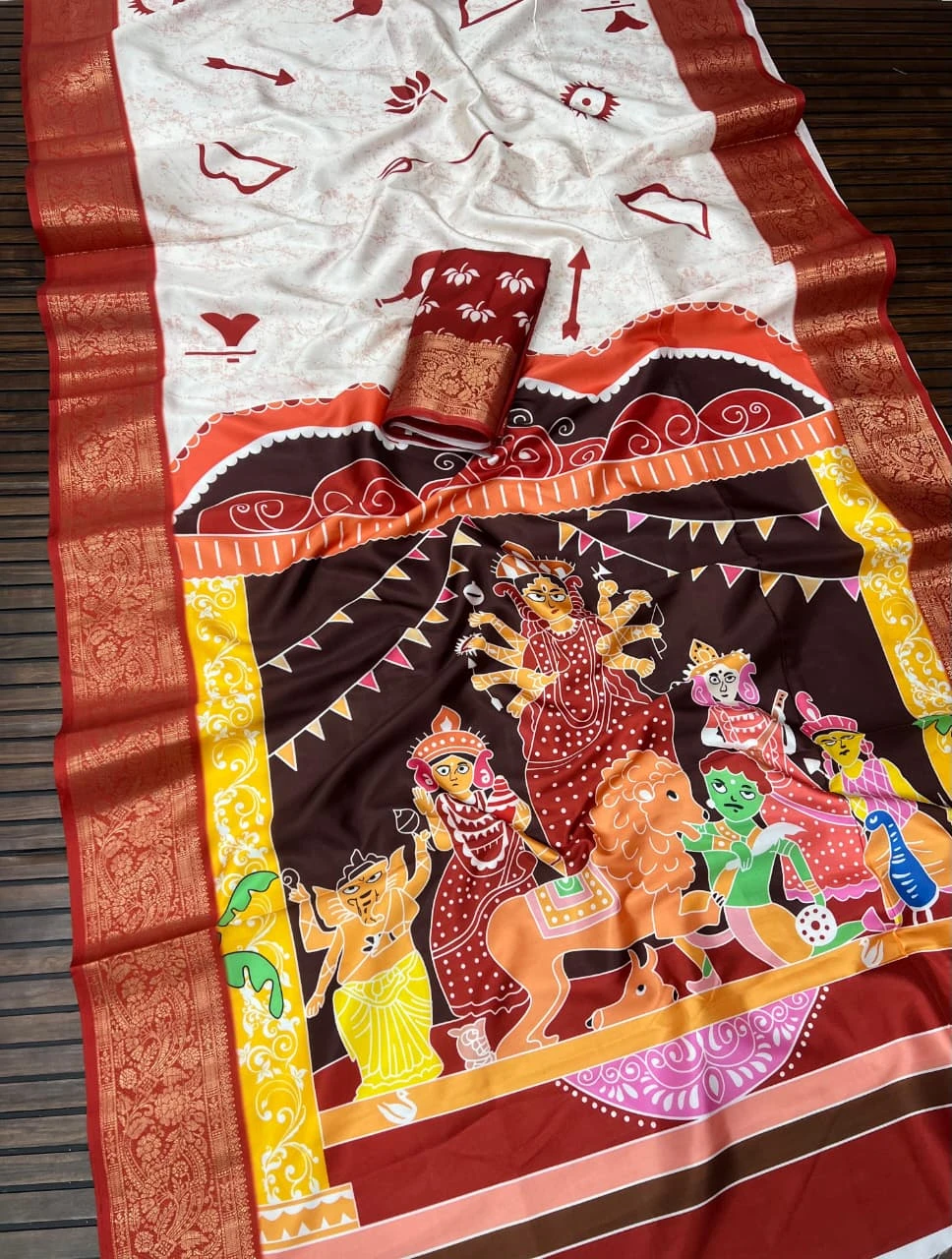 Scjb Durga a Lichi Silk Printed Durga Puja Special Saree Collection