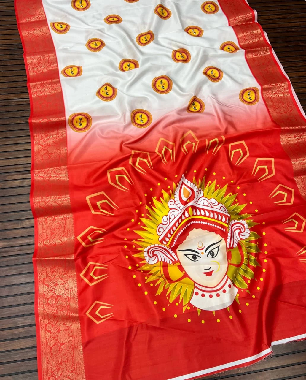 Scjb Durga B Lichi Silk Digital Printed Durga Puja Saree Collection