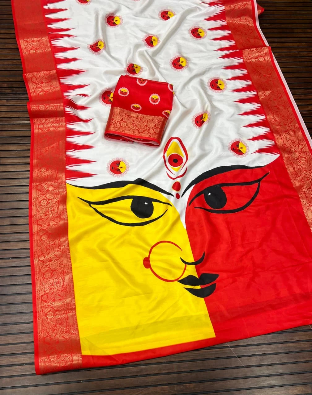 Scjb Durga B Lichi Silk Digital Printed Durga Puja Saree Collection