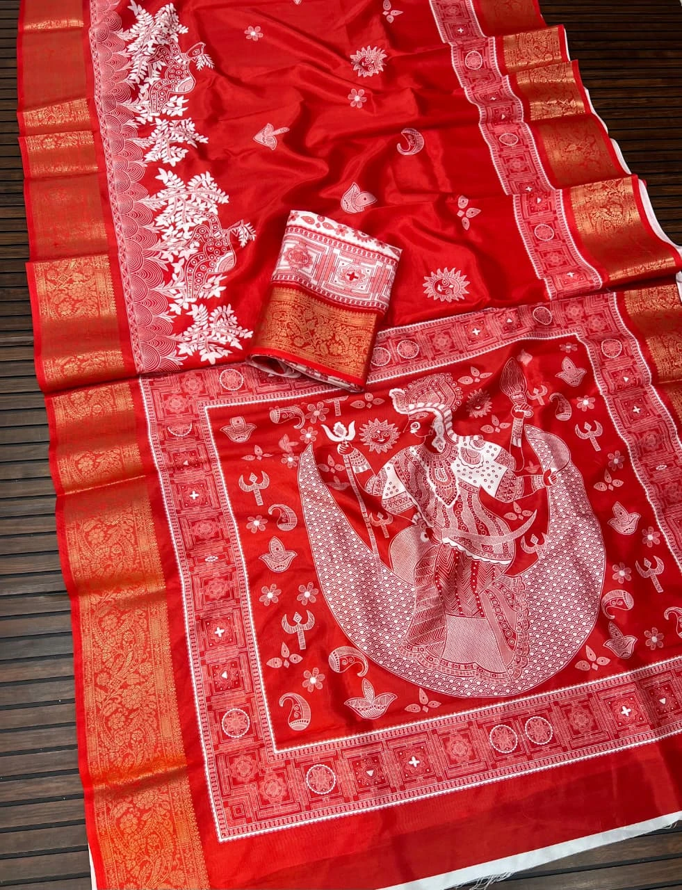 Scjb Durga B Lichi Silk Digital Printed Durga Puja Saree Collection