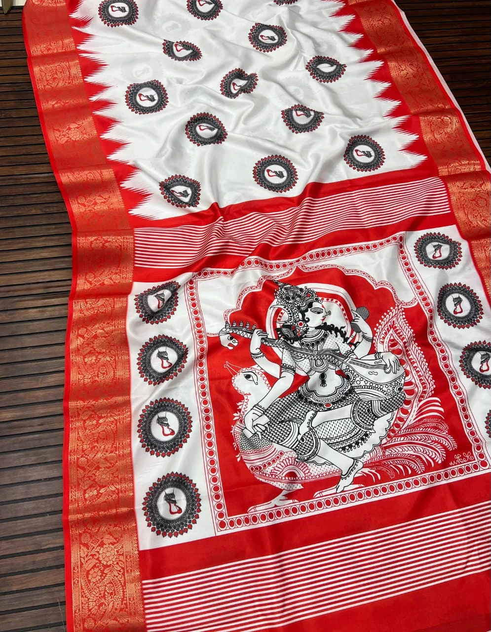 Scjb Durga B Lichi Silk Digital Printed Durga Puja Saree Collection