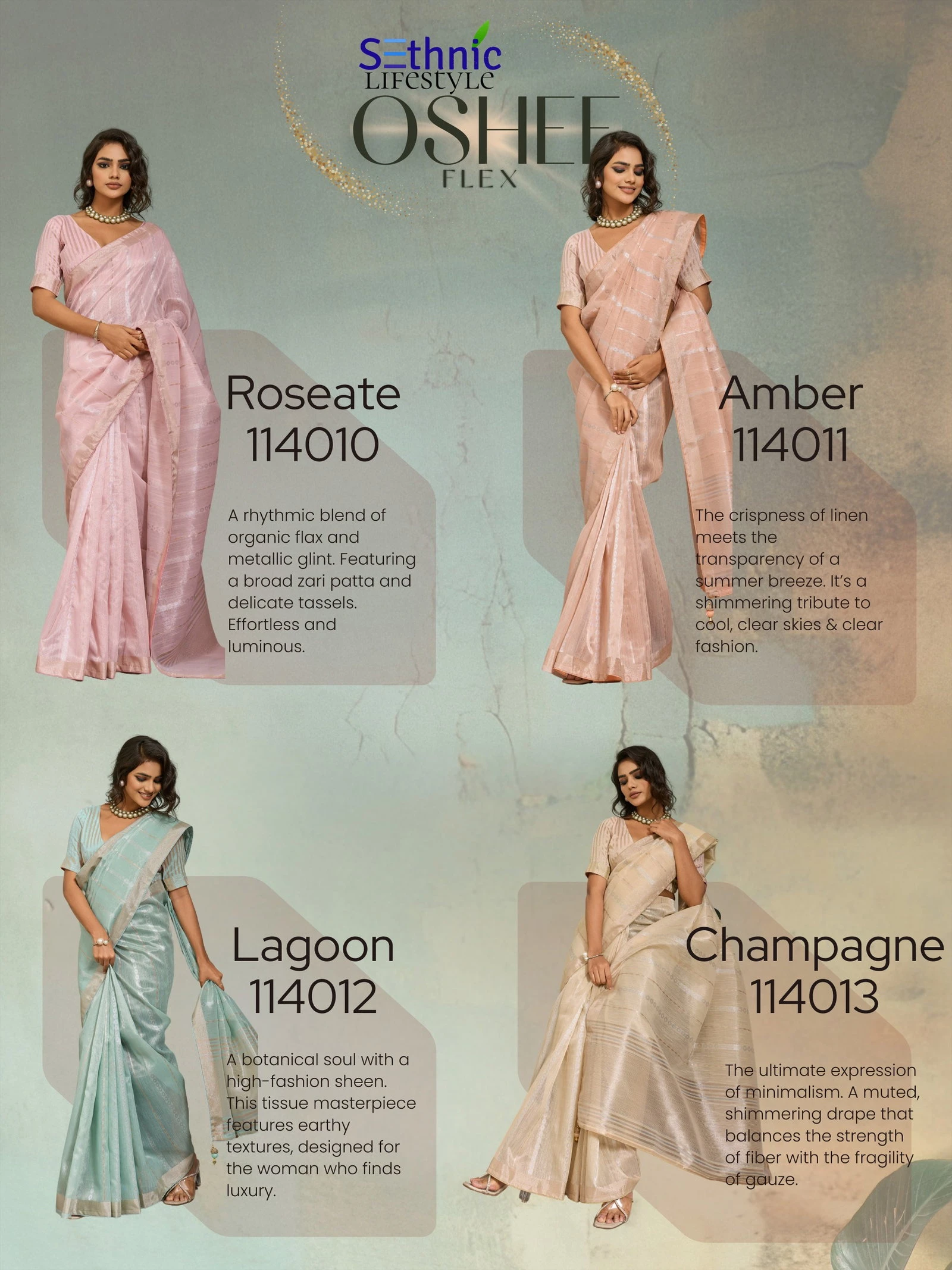 Sethnic Oshee Flex Tissue Linen Blend Zari Woven Saree Collection
