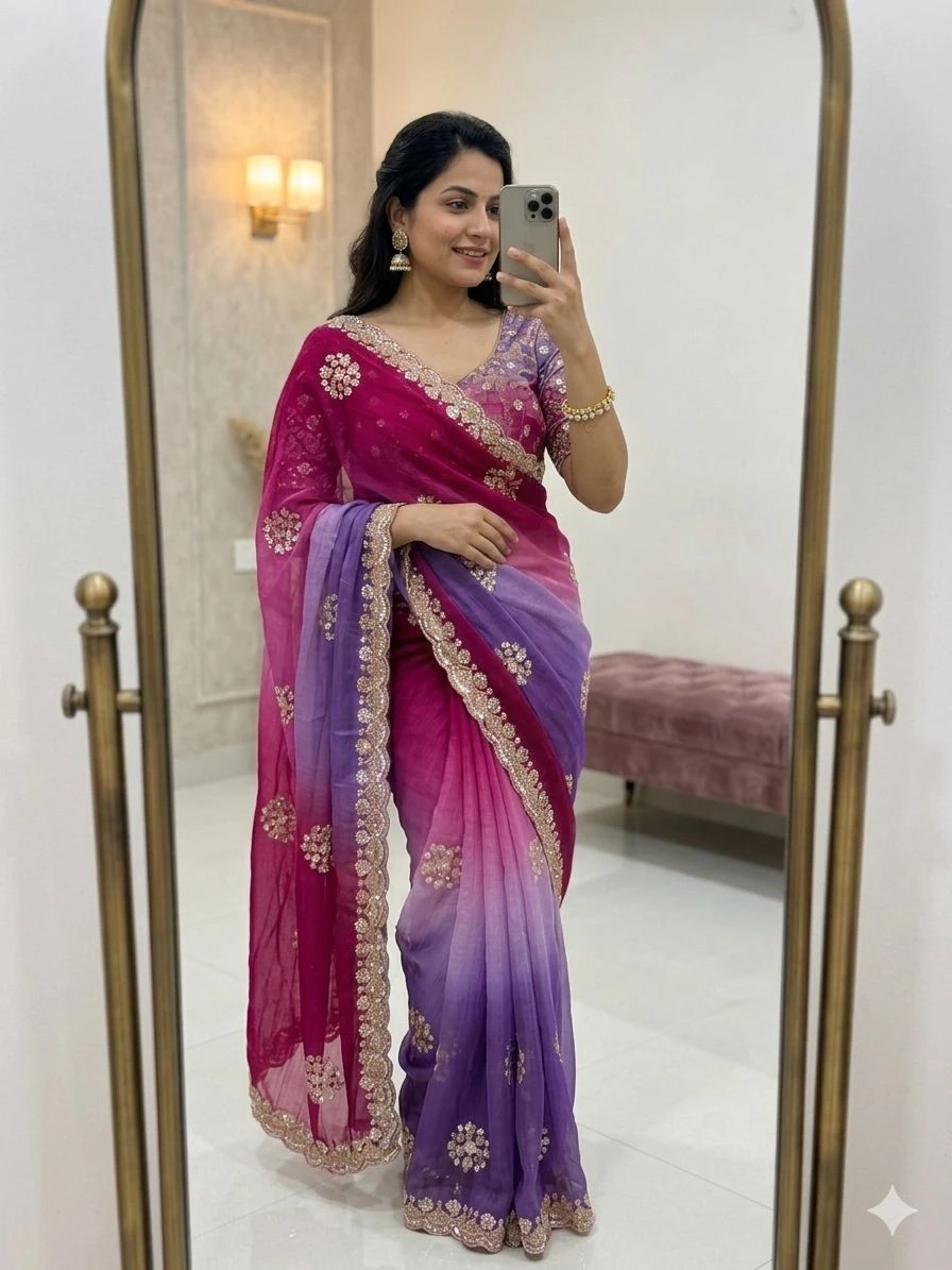 Vt 861 T Chiffon Georgette Embroidery Worked Saree Collection