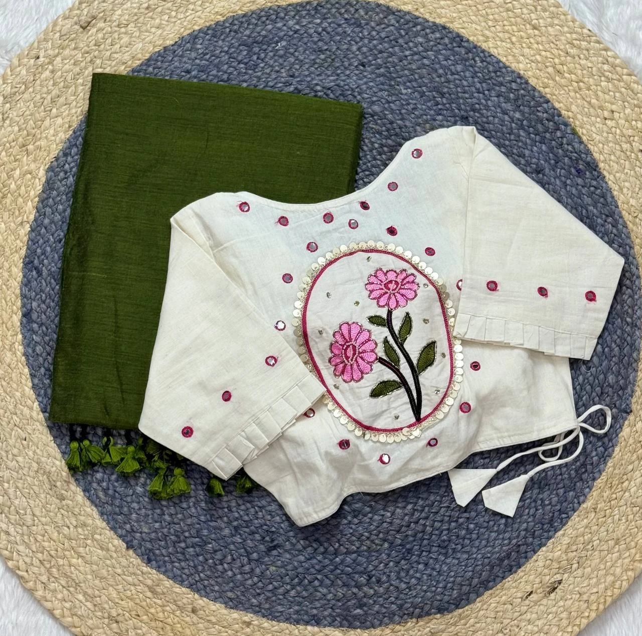 Khadi White Love Cotton Saree with Embroidered Blouse Collection