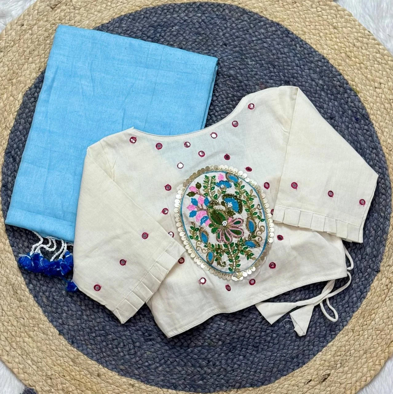 Khadi White Love Cotton Saree with Embroidered Blouse Collection