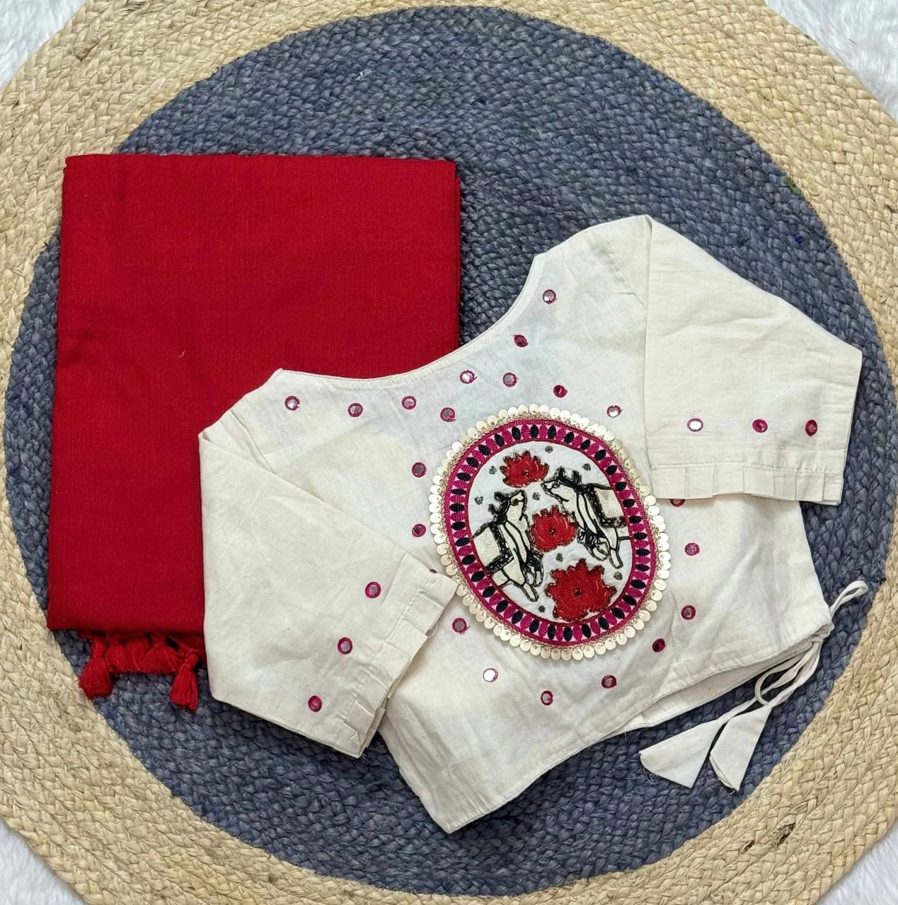 Khadi White Love Cotton Saree with Embroidered Blouse Collection