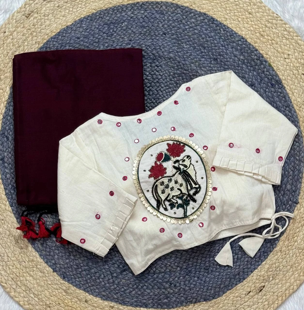 Khadi White Love Cotton Saree with Embroidered Blouse Collection