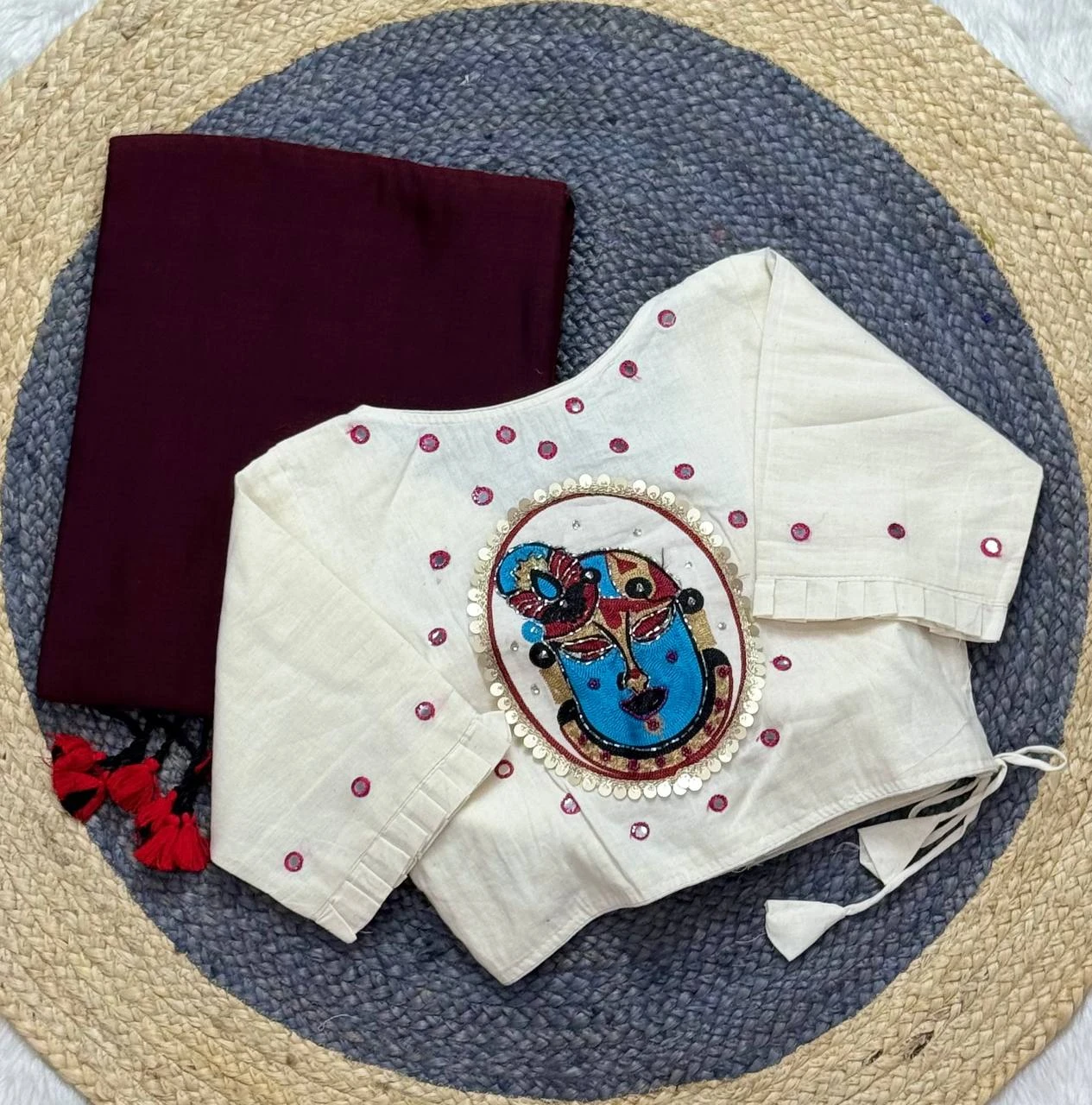 Khadi White Love Cotton Saree with Embroidered Blouse Collection