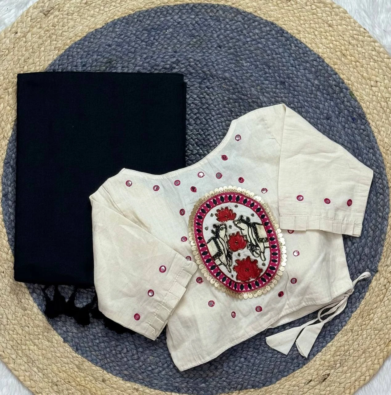 Khadi White Love Cotton Saree with Embroidered Blouse Collection