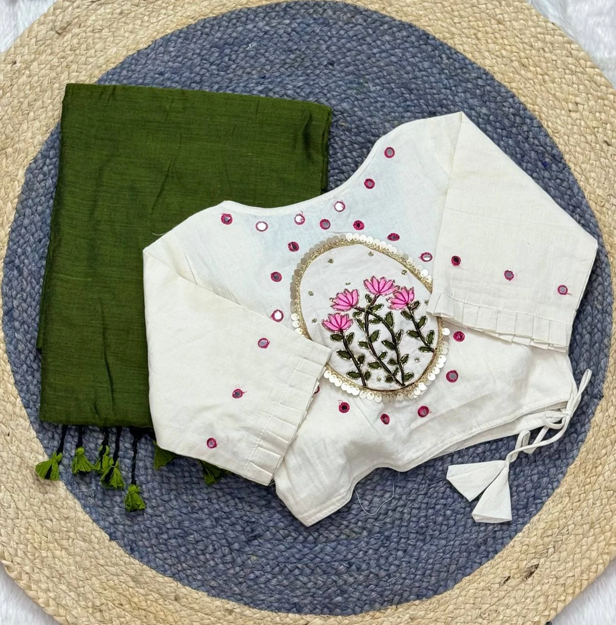 Khadi White Love Cotton Saree with Embroidered Blouse Collection