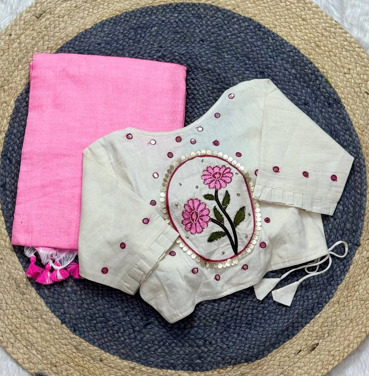 Khadi White Love Cotton Saree with Embroidered Blouse Collection