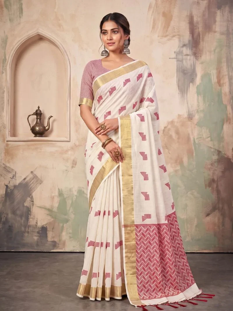 Ast Aarzoo Soft Linen Cotton Zari Weaving Saree Collection