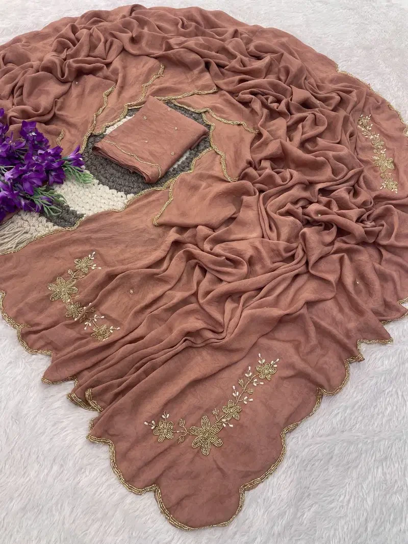 Hitanshi Ah Rangoli Crush Flower Work Embroidered Saree