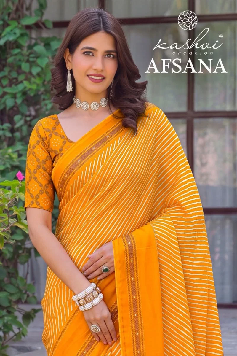 Kashvi Afsana Vol 1 Dull Moss Lehariya Printed Saree Collection