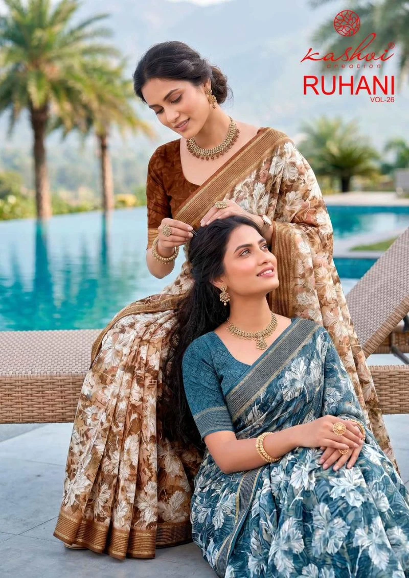 Kashvi Ruhani Vol 26 Dull Moss Zari Patta Saree Collection