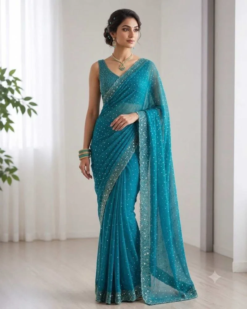 Kc 999 Space Silk Jarkan Worked Premium Saree Collection