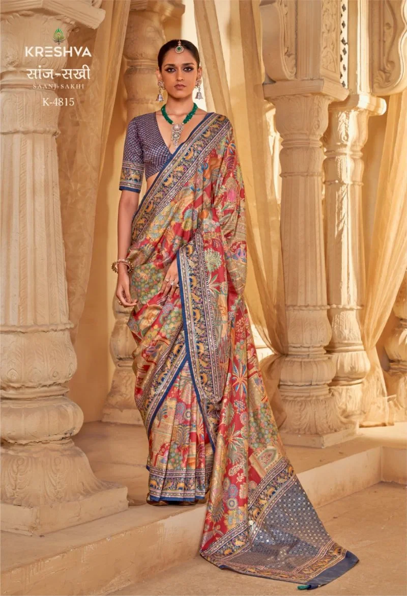 Kreshva Saanj Sakhi Pv Sik Position Printed Saree Collection