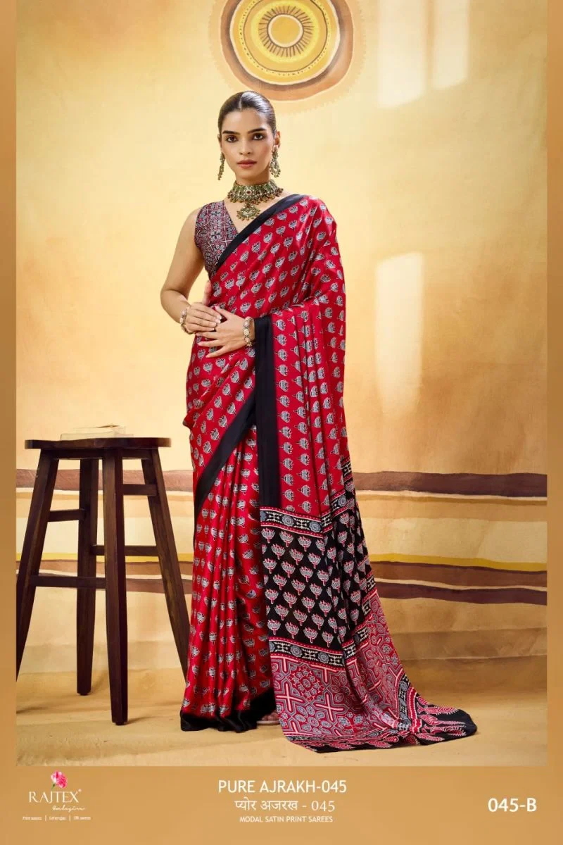 Rajtex Pure Ajrakh 045 Satin Ajrakh Printed Saree Collection