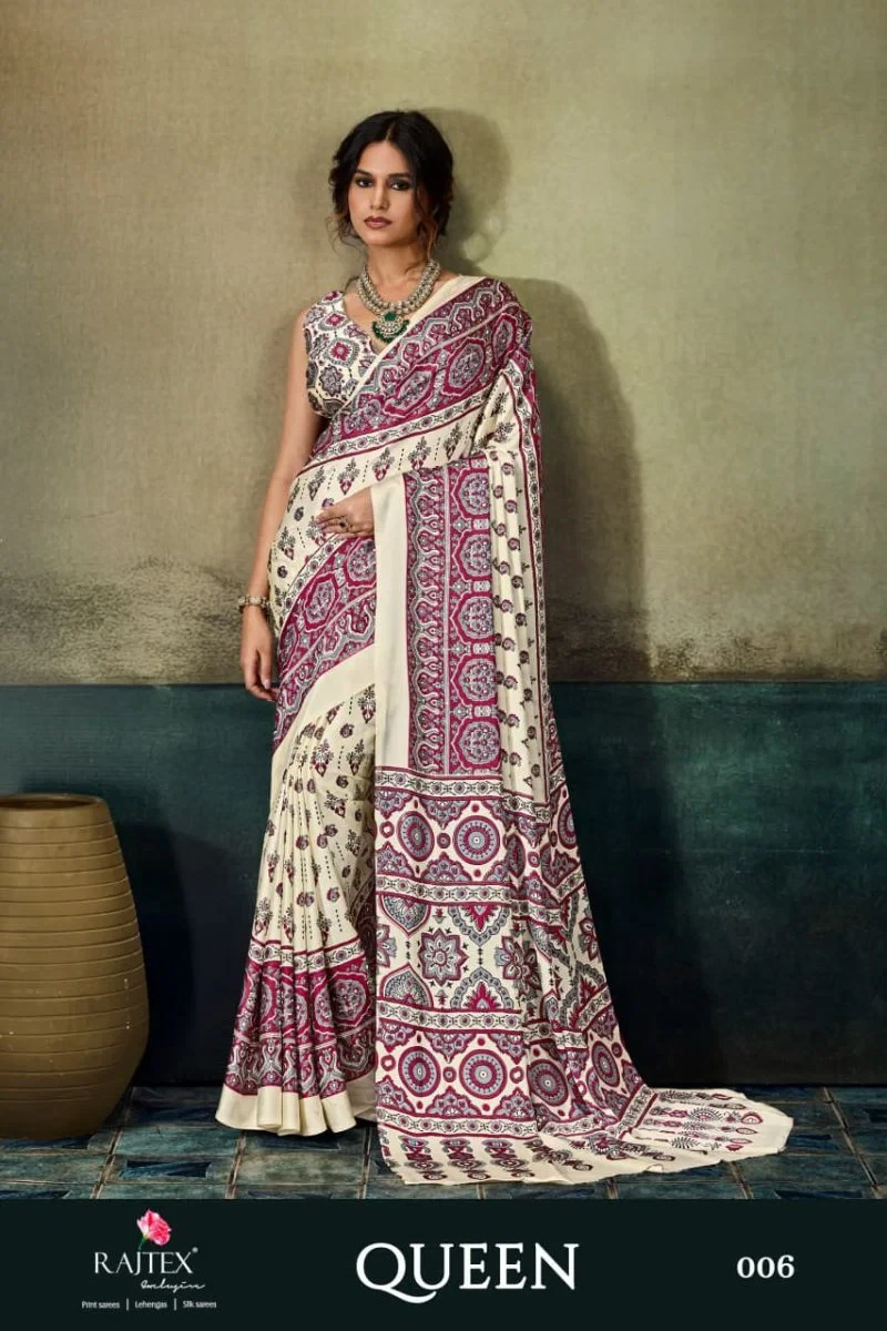 Rajtex Queen Satin Ajrakh Printed Saree Collection