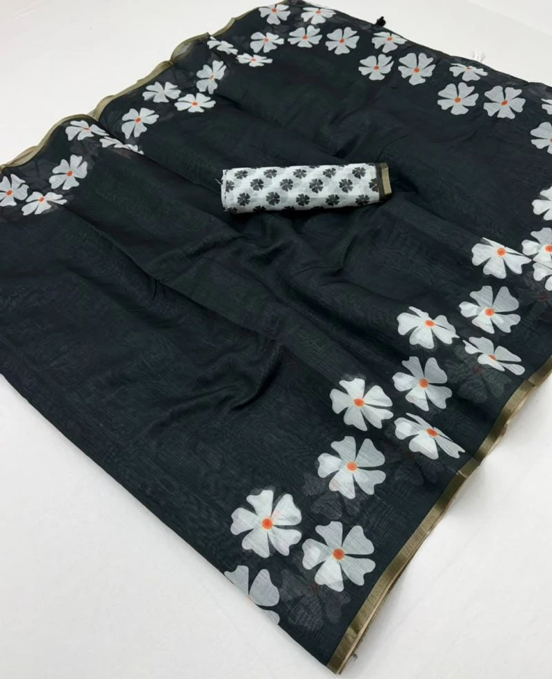 Rajyyog Lisha Soft Cotton Linen Zari Border Saree Collection