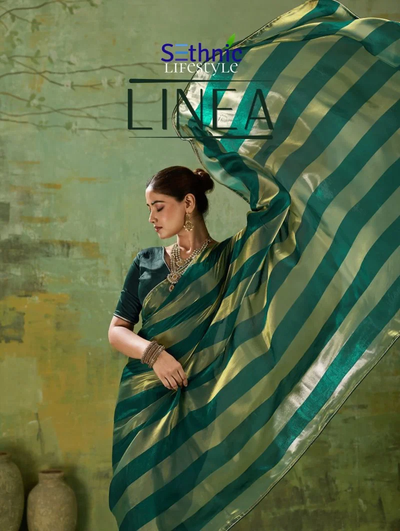 Sethnic Linea Velvet Satin Gold Patta Saree Collection